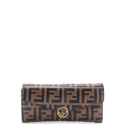 F is Fendi Continental Chain Wallet Zucca Embossed Leather