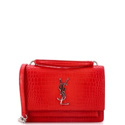 Sunset Top Handle Chain Wallet Crocodile Embossed Leather