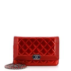 Boy Wallet on Chain Quilted Patent