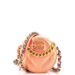 19 Round Clutch with Chain Quilted Iridescent Calfskin