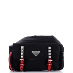 New Vela Flap Messenger Bag Tessuto with Studded Leather Medium