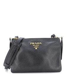 Dual Strap Double Zip Crossbody Bag Vitello Daino Small