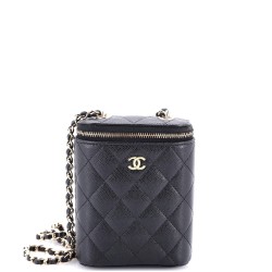Vertical Classic Vanity Case with Chain Quilted Caviar Small