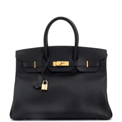 Birkin Handbag Noir Ardennes with Gold Hardware 35