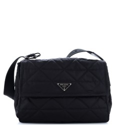 Padded Flap Shoulder Bag Quilted Re-Nylon Large