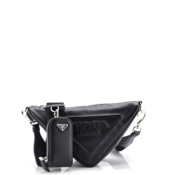 Triangle Logo Zip Crossbody Bag Leather Small