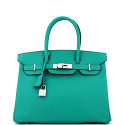 Birkin Handbag Bleu Paon Epsom with Palladium Hardware 30