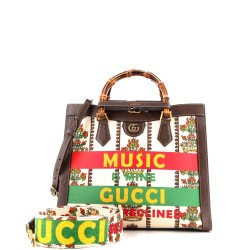Diana NM Bamboo Handle Tote Printed Canvas Medium