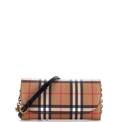 Henley Wallet on Chain Leather with House Check Canvas