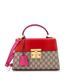 Padlock Top Handle Bag GG Coated Canvas and Leather Small