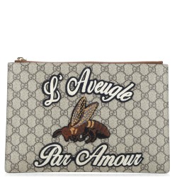 Zipped Pouch Leather with Applique Large