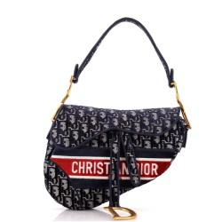 Saddle Handbag Logo Embroidered Oblique Velvet Medium