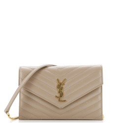 Classic Monogram Wallet on Chain Matelasse Chevron Leather Small