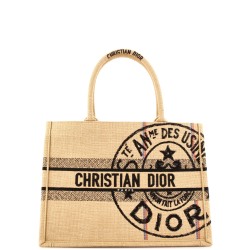 Book Tote Embroidered Raffia Medium