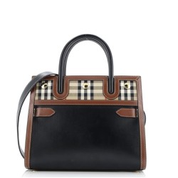 Title Two Handle Tote Leather with Vintage Check Canvas Mini