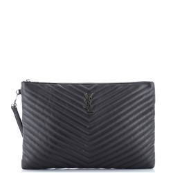 Classic Monogram Wristlet Pouch Matelasse Chevron Leather Large