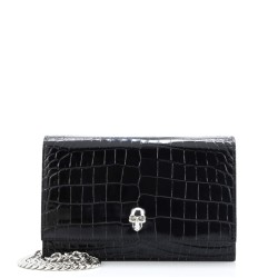 Skull Chain Crossbody Bag Crocodile Embossed Leather Mini