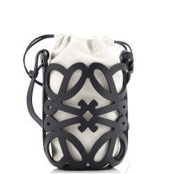 Anagram Drawstring Bucket Crossbody Bag Leather with Canvas Mini