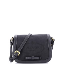 Logo Saddle Flap Bag Canvas with Leather Small
