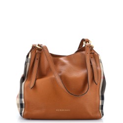 Canterbury Tote Leather and House Check Canvas Small