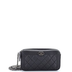 Boy Double Zip Clutch with Chain Quilted Caviar