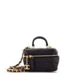 Top Handle Zip Around Vanity Case with Chain Quilted Caviar Mini
