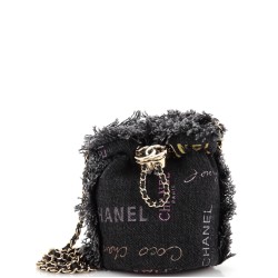 Denim Mood Chain Bucket Bag Logo Printed Quilted Fringe Denim Mini