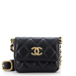 Twist Your Buttons Flap Belt Bag Quilted Caviar