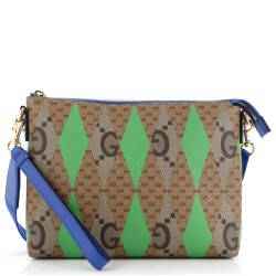 Wristlet Pouch Rhombus GG Coated Canvas with Leather Medium