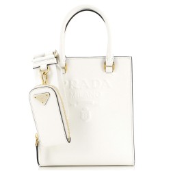Lux Embossed Logo Tote Saffiano Leather Small