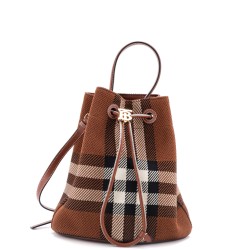 TB Drawstring Bucket Bag Check Knitted Fabric Small