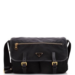 Double Buckle Flap Messenger Bag Tessuto Large