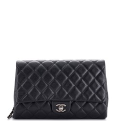 Clutch with Chain Quilted Caviar