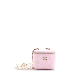 Vanity Case with Pearl Chain Quilted Lambskin Mini