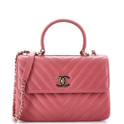 Trendy CC Top Handle Bag Chevron Lambskin Small