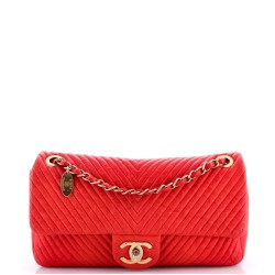 Medallion Charm Flap Bag Chevron Wrinkled Lambskin Medium