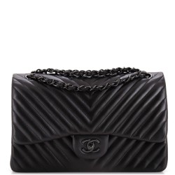 So Black Classic Double Flap Bag Chevron Lambskin Jumbo