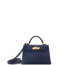 Kelly Mini II Bag Bleu Navy Epsom with Gold Hardware 20