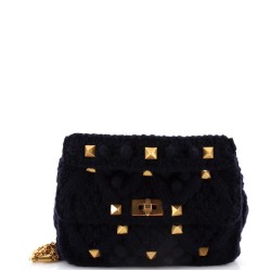 Roman Stud Flap Bag Knit Crochet Medium