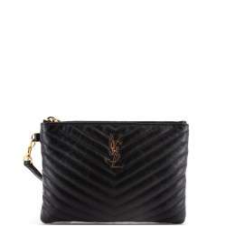 Classic Monogram Wristlet Pouch Matelasse Chevron Leather Small