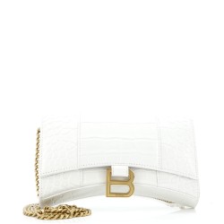 Hourglass Chain Wallet Crocodile Embossed Leather