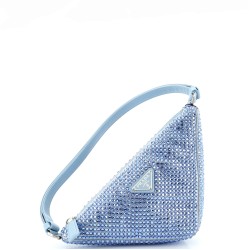 Triangle Top Handle Pouch Bag Crystal Embellished Satin Mini