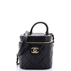 Trendy CC Top Handle Vanity Case Quilted Lambskin Small