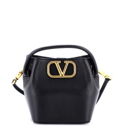 VLogo Convertible Top Handle Bucket Bag Leather Mini