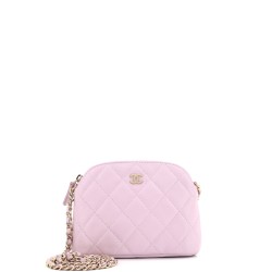 CC Dome Zip Clutch with Chain Quilted Caviar Mini