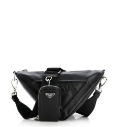 Triangle Logo Zip Crossbody Bag Leather Small