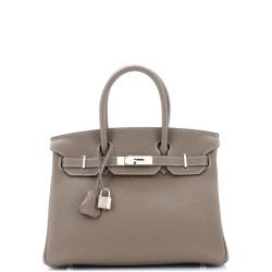 Birkin Handbag Grey Clemence with Palladium Hardware 30