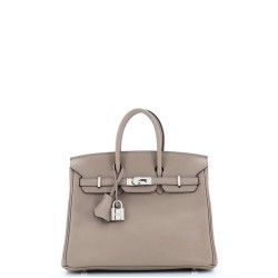Birkin Handbag Grey Swift with Palladium Hardware 25