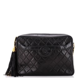 Vintage Camera Tassel Bag Quilted Leather Large