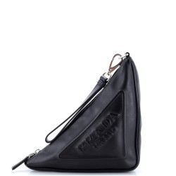 Triangle Logo Wristlet Pouch Embossed Leather